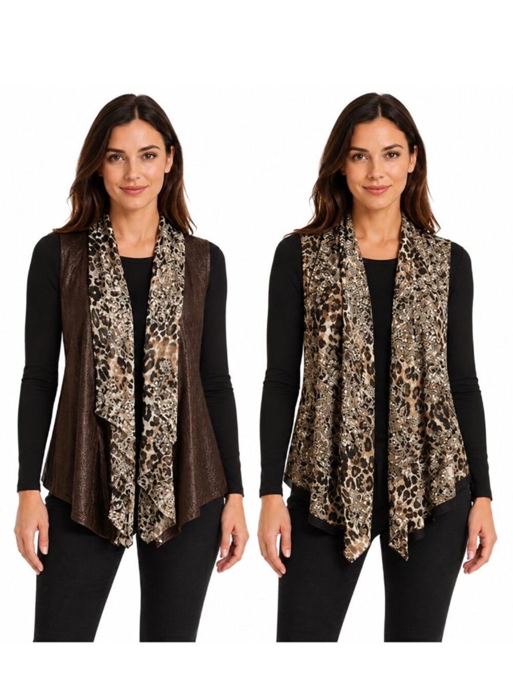 Chico's Faux Leather Animal Print Vest Size 1 (US 8) Open Front